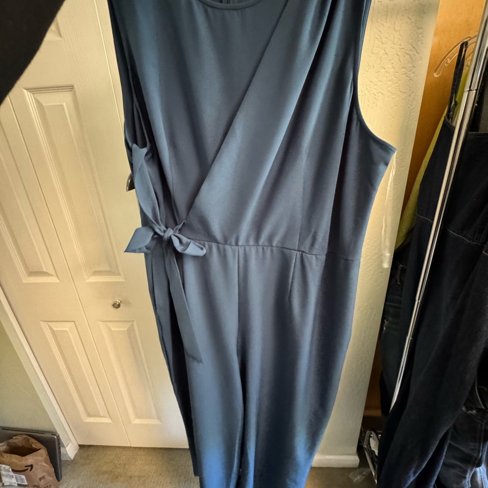Lane Bryant Blue Sleeveless Crew Neck Wrap Jumpsuit